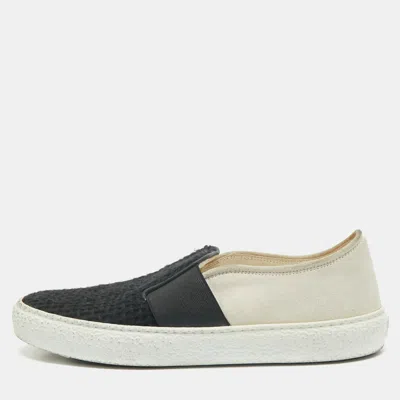 Pre-owned Chanel Black/off White Tweed And Suede Slip On Sneakers Size 37