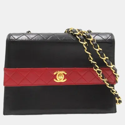 Pre-owned Chanel Black/red Leather Trapezoid Shoulder Bag
