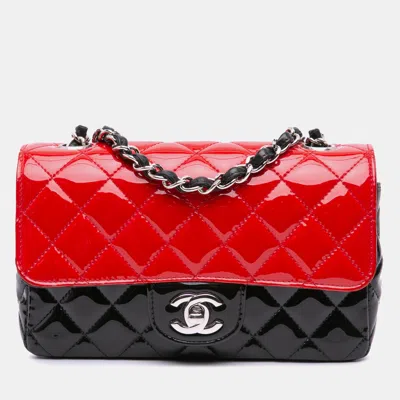 Pre-owned Chanel Black/red Mini Rectangular Bicolor Patent Single Flap