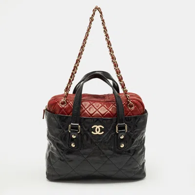 Pre-owned Chanel Black/red Quilted Leather Portobello Frame Bag