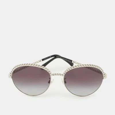 Pre-owned Chanel Black/silver Tone Gradient 4242 Metal Chain Sunglasses