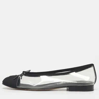 Pre-owned Chanel Black/transparent Pvc And Canvas Cc Cap Toe Bow Ballet Flats Size 38