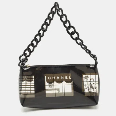 Pre-owned Chanel Black/transparent Pvc Printed Coco Window Pochette Bag