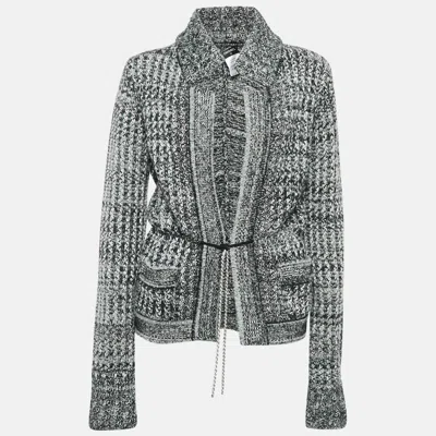 Pre-owned Chanel Black/white Embellished Wool Blend Cardigan M