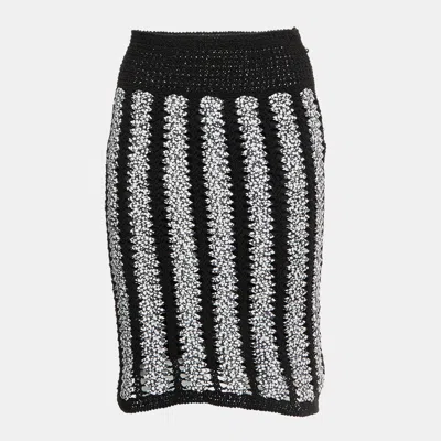 Pre-owned Chanel Black/white Geometric Pattern Crochet Knit Pencil Skirt M