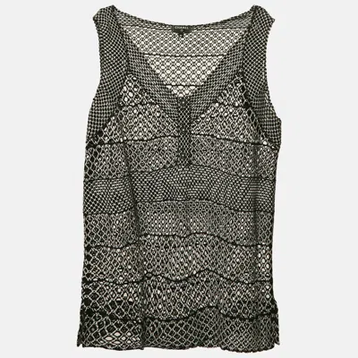 Pre-owned Chanel Black/white Guipure Lace Sleeveless Top Xl