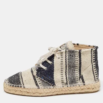 Pre-owned Chanel Black/white Knit Fabric Striped Lace-up Espadrille Sneakers Size 39