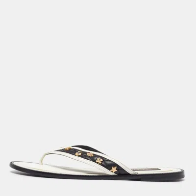 Pre-owned Chanel Black/white Leather Thong Sandals Size 41