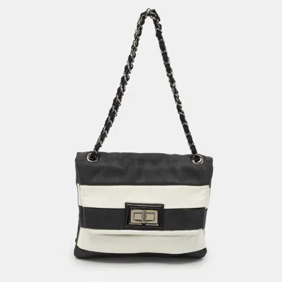Pre-owned Chanel Black/white Nylon Reissue Flap Shoulder Bag