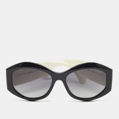 Pre-owned Chanel Black/white Polarized 5486 Cc Quilted Frame Sunglasses