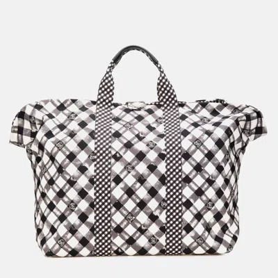Pre-owned Chanel Black/white Printed Canvas Gingham Weekender Tote