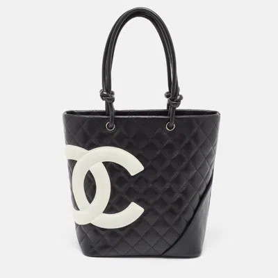 Pre-owned Chanel Black/white Quilted Leather Medium Ligne Cambon Bucket Tote