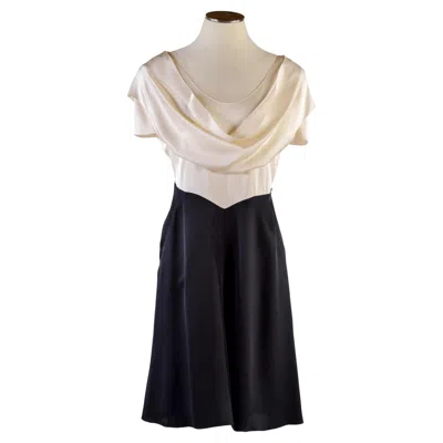 Pre-owned Chanel Black/white Silk Satin Dress Fr 40 Fall 2001 01a