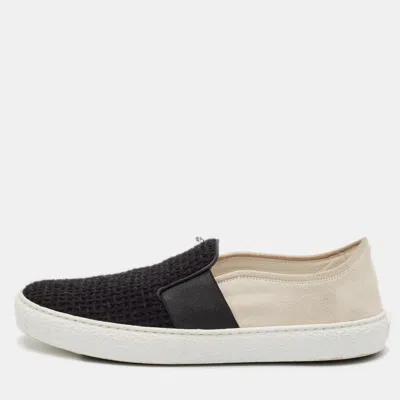Pre-owned Chanel Black/white Tweed And Suede Slip On Sneakers Size 39