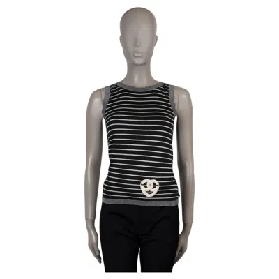 Pre-owned Chanel Blake White Silver Cashmere 09c Miami Striped Knit Tank Shirt 34 Xxs