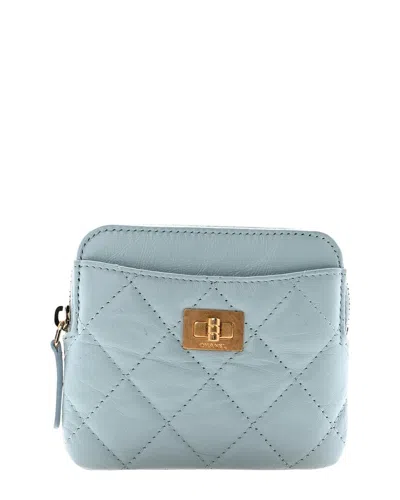 Pre-owned Chanel Blue Aged Calfskin Leather  Reissue Zip Card Holder Wallet Light  Blue (authentic Pre-l