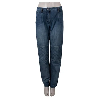 Pre-owned Chanel Blue & Black Cotton 11k Two Tone Straight Jeans Pants 38 S