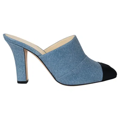 Pre-owned Chanel Blue & Black Denim & Grosgrain 17s Mules Shoes 38