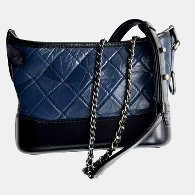 Pre-owned Chanel Blue And Black Leather Gabrielle Small Bag