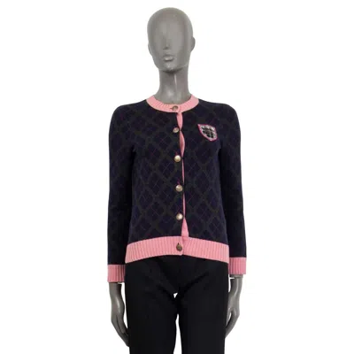 Pre-owned Chanel Blue & Pink Cashmere 2013 Edinburgh Argyle Cardigan Sweater 34 Xxs