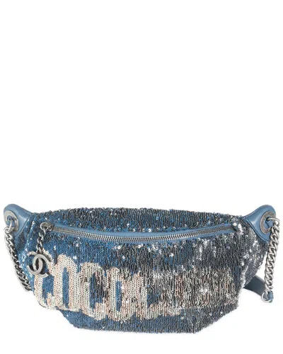 Pre-owned Chanel Blue & Pink Embellished Sequin Coco Cuba Waist Belt Bag (authentic Pre-  Loved)
