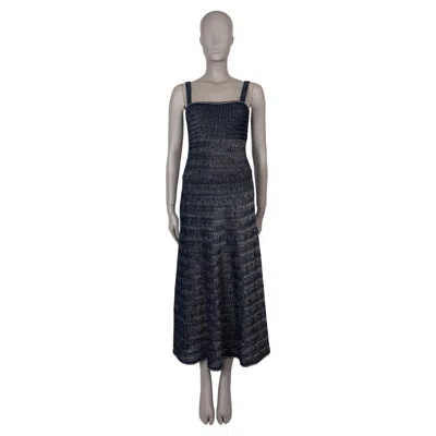 Pre-owned Chanel Blue & Silver Cotton 18p Lurex Knit Maxi Dress 36 Xs