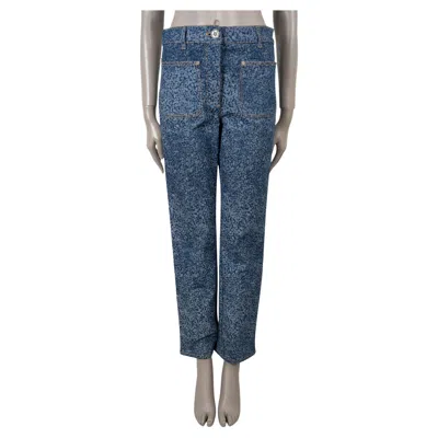 Pre-owned Chanel Blue & White Cotton 21b Camellia Straight Jeans Pants 38 S