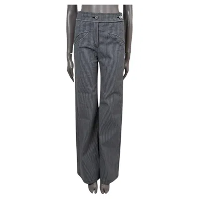 Pre-owned Chanel Blue & White Cotton Denim 2008 08c La Striped Wide Jeans Pants 36 Xs