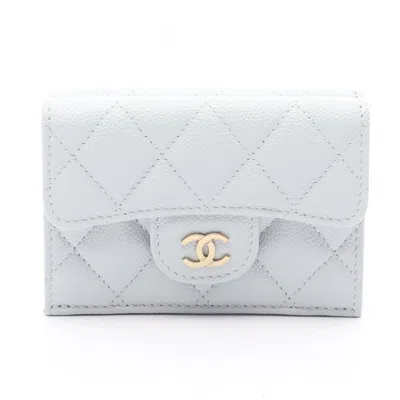 Pre-owned Chanel Blue Blue Leather Wallet (tri-fold) () In Multi