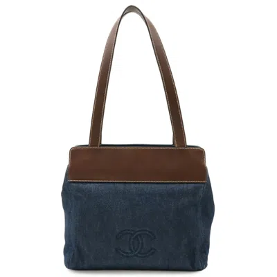 Pre-owned Chanel Blue Brown Dark Brown Denim Leather Shoulder Bag Tote Bag ()