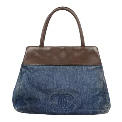 Pre-owned Chanel Blue Brown Denim Tote Bag () In Blue, Brown