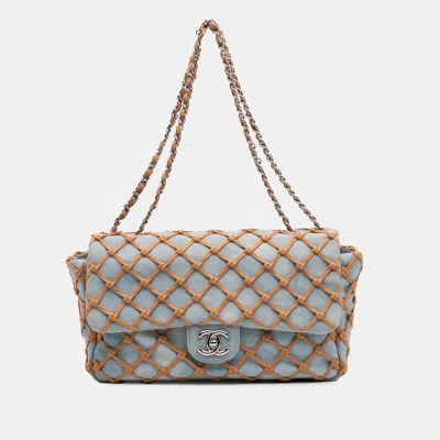 Pre-owned Chanel Blue Brown Jumbo Denim Canebiers Net Flap