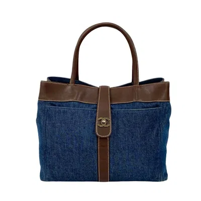 Pre-owned Chanel Blue Brown Leather Denim Tote Bag () In Multi