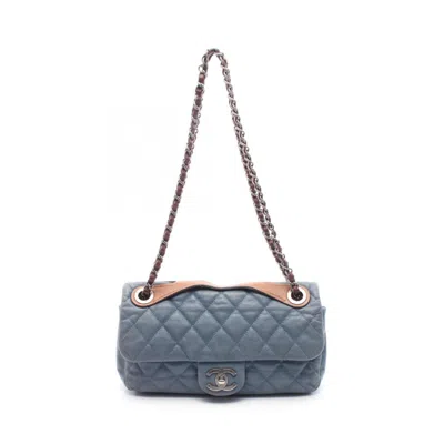 Pre-owned Chanel Blue Brown Leather Shoulder Bag () In Multi