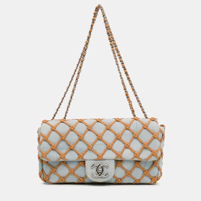 Pre-owned Chanel Blue Brown Small Denim Canebiers Net Flap