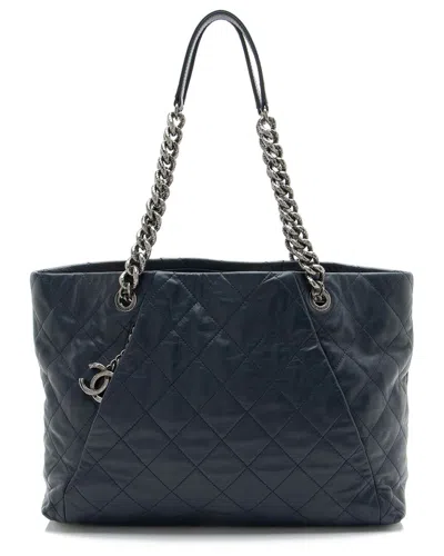 Pre-owned Chanel Blue Calfskin Coco Pleats Tote (authentic Pre-loved)