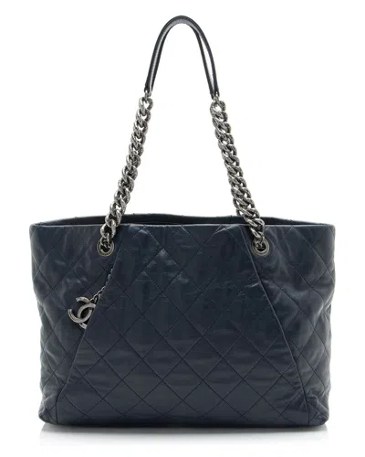 Pre-owned Chanel Blue Calfskin Coco Pleats Tote (authentic Pre-loved)