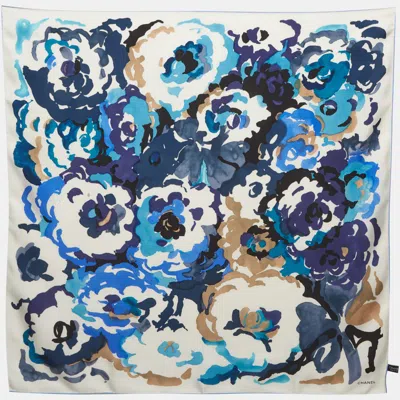 Pre-owned Chanel Blue Camouflage Print Silk Scarf