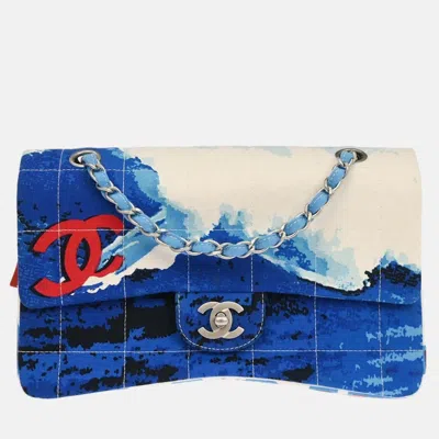 Pre-owned Chanel Blue Canvas Surf Line Choco Bar Shoulder Bag