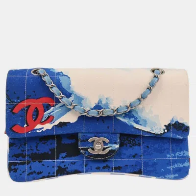 Pre-owned Chanel Blue Canvas Surf Line Choco Bar Shoulder Bag