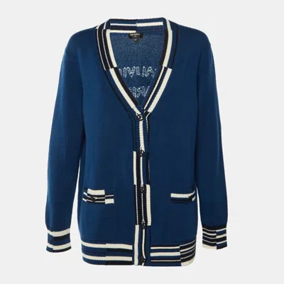 Pre-owned Chanel Blue Cashmere Knit Button Front Cardigan L
