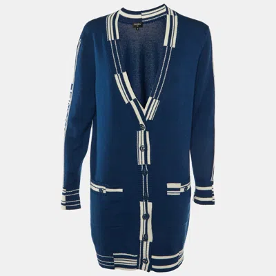 Pre-owned Chanel Blue Cashmere Knit Long Cardigan M