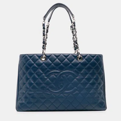 Pre-owned Chanel Blue Caviar Grand Shopping Tote Xl