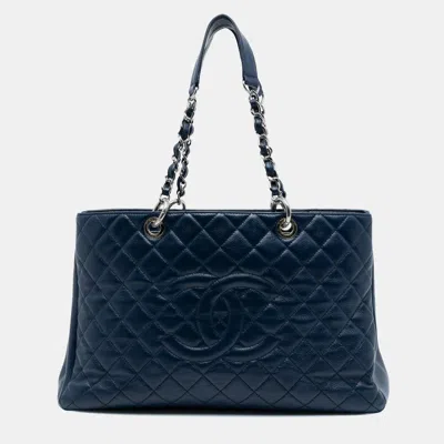 Pre-owned Chanel Blue Caviar Grand Shopping Tote Xl