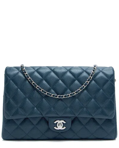 Pre-owned Chanel Blue Caviar Leather Chain Flap Clutch (authentic Pre-loved)