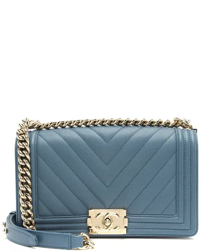 Pre-owned Chanel Blue Caviar Leather Old Medium Boy Bag (authentic Pre-loved)