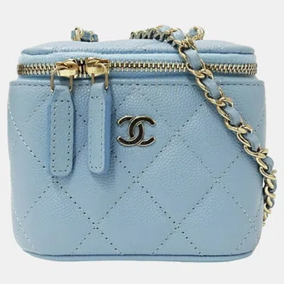 Pre-owned Chanel Blue Caviar Leather Pearl Crush Mini Vanity Case