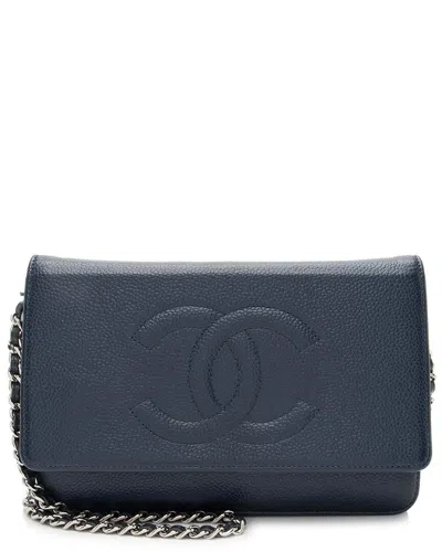 Pre-owned Chanel Blue Caviar Leather Timeless Cc Wallet On Chain (authentic Pre-loved)