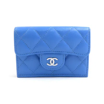 Pre-owned Chanel Blue Caviar Leather Wallet (tri-fold) ()