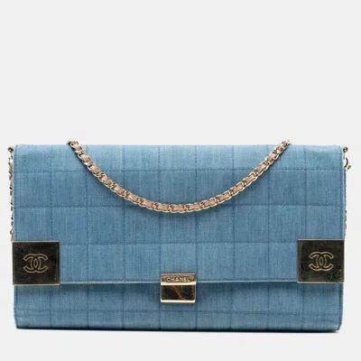 Pre-owned Chanel Blue Cc Chocolate Bar Denim Flap